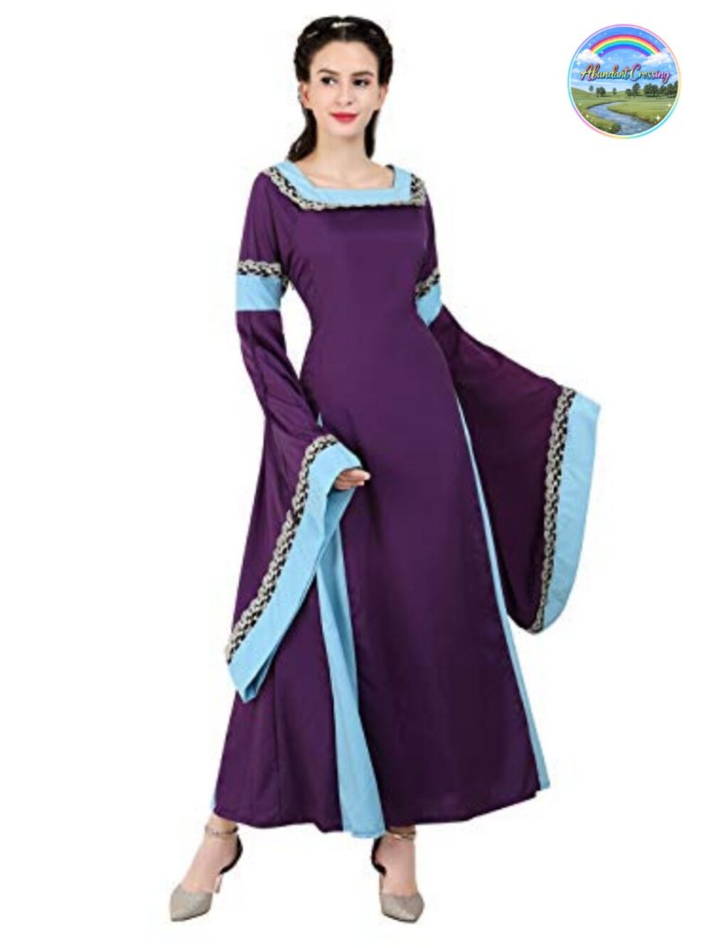Renaissance Medieval Queen Gown Costume Long Bell Sleeve Lace Up Dress